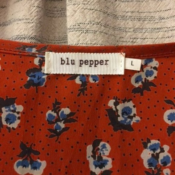 Burnt Orange Ditsy Blue Floral and White Polkadot Hipster Dress - Picture 9 of 9